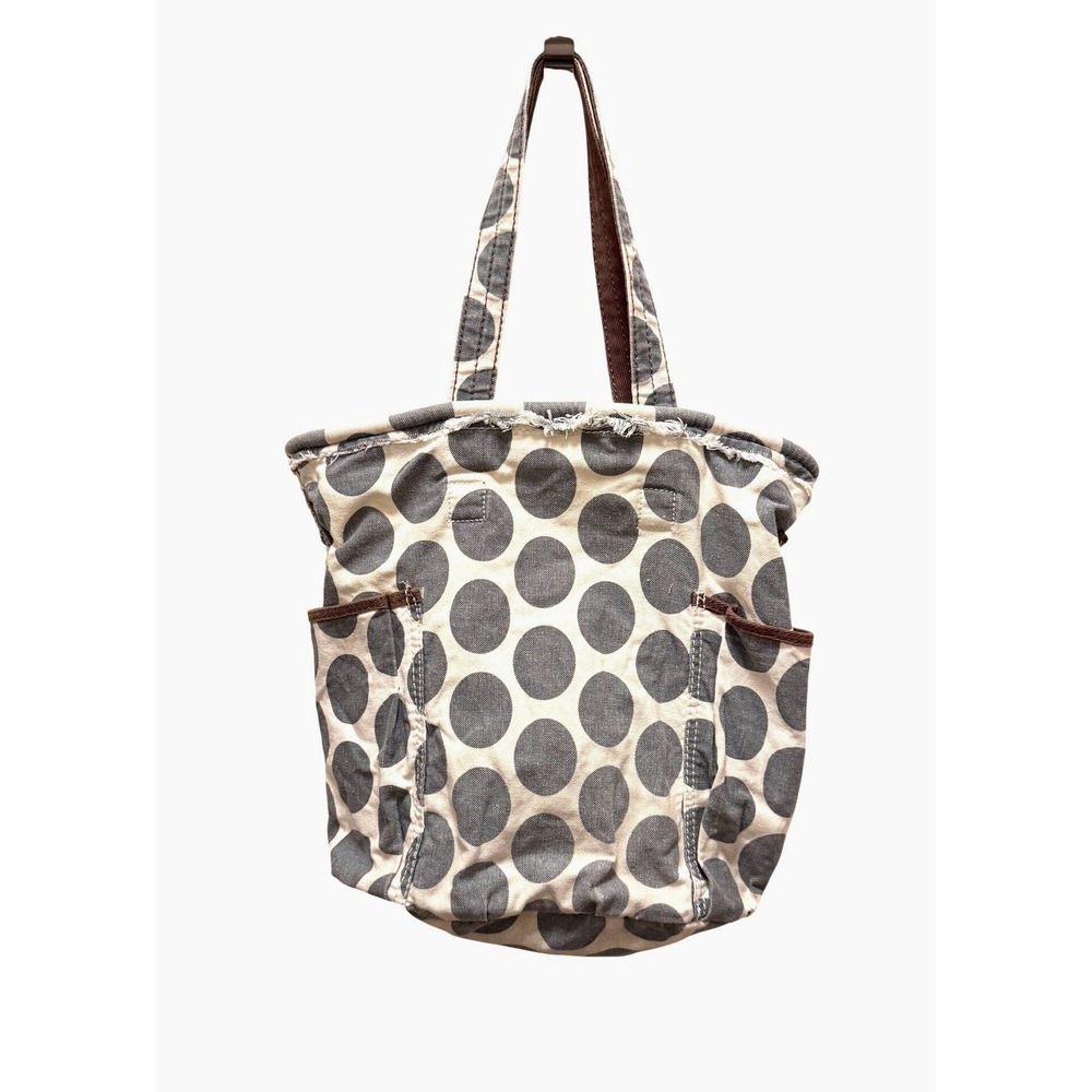 Thirty-One Canvas Tote Bag Retro Metro Grey Polka Dot Eco Friendly Retired